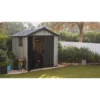 Auckland 7 x 7 ft antique distressed wood storage shed with high ceilings and victorian windows