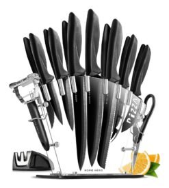 Home Hero Kitchen Knife Set. Steak Knife Set & Kitchen Utility Knives ?C Ultra-Sharp High Carbon Stainless Steel Knives with Ergonomic Handles (17 Pc Set. Black)