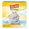 Glad ForceFlex Protection Series Tall Kitchen Trash Bags. 13 Gal. Fresh Clean with Febreze. 110 Ct (Package May Vary)