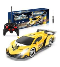 Growsland Remote Control Car. RC Cars Xmas Gifts for Kids 1/18 Electric Sport Racing Hobby Toy Car Yellow Model Vehicle with Lights and Controller Kids Toys Gifts for 4 5 6 7 8-12 Year Old Boys Girls